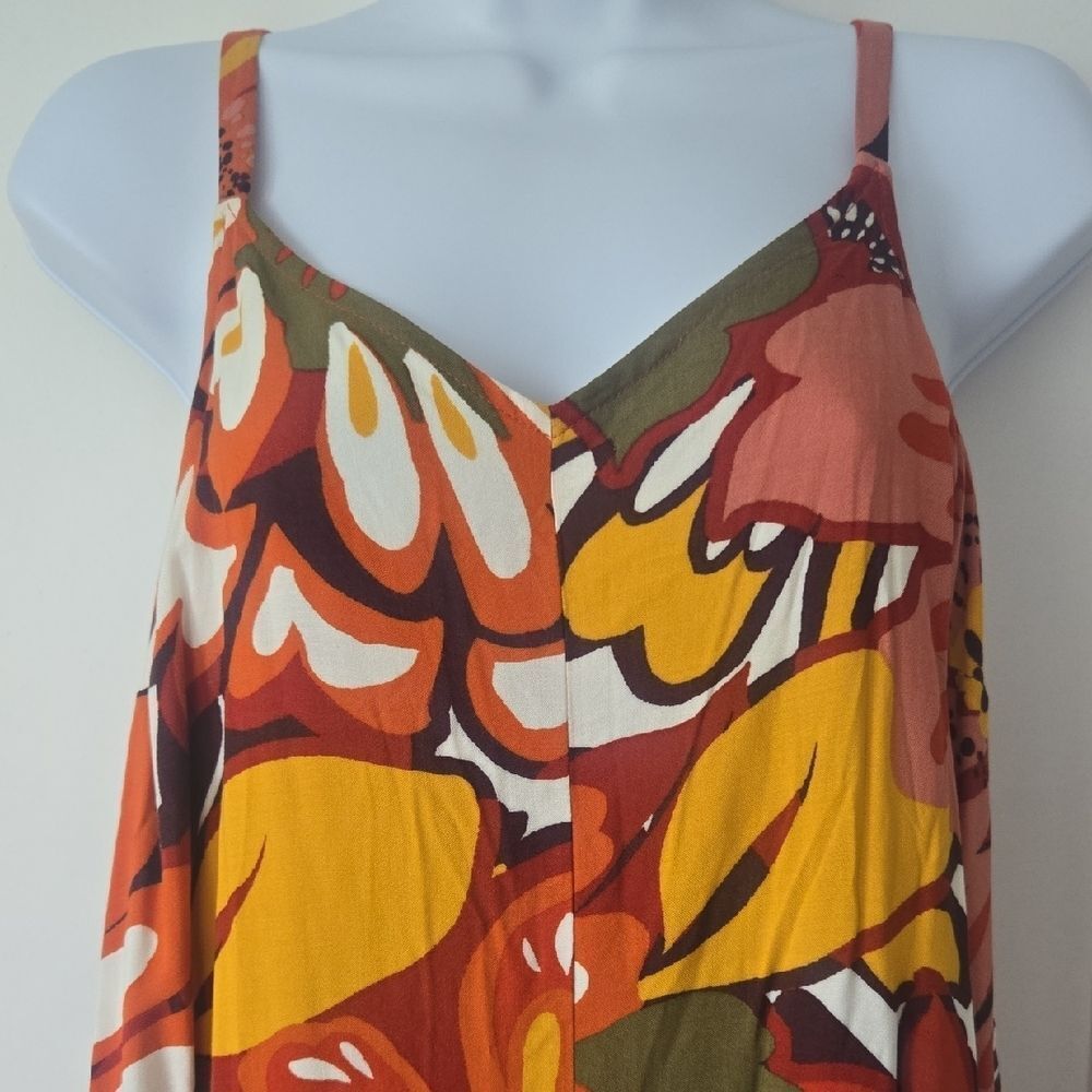MSK Orange and Brown Floral Asymmetrical High-Low Romper - Picture 4 of 5